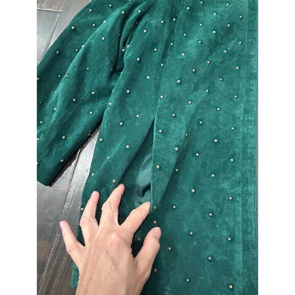 Linea By Louis DellOlio Size XL Teal Suede Embellished Jacket Zipper Pockets - Picture 6 of 11